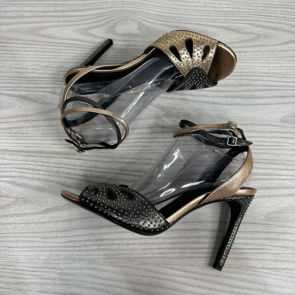 Coach Heels G2000 Prairie Rivets Stiletto Sandal WMNS 10 Black Rose Gold Leather - Picture 7 of 15